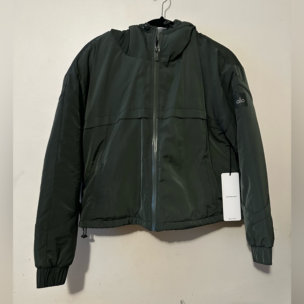 Alo yoga Green fleece lined nylon jacket size small